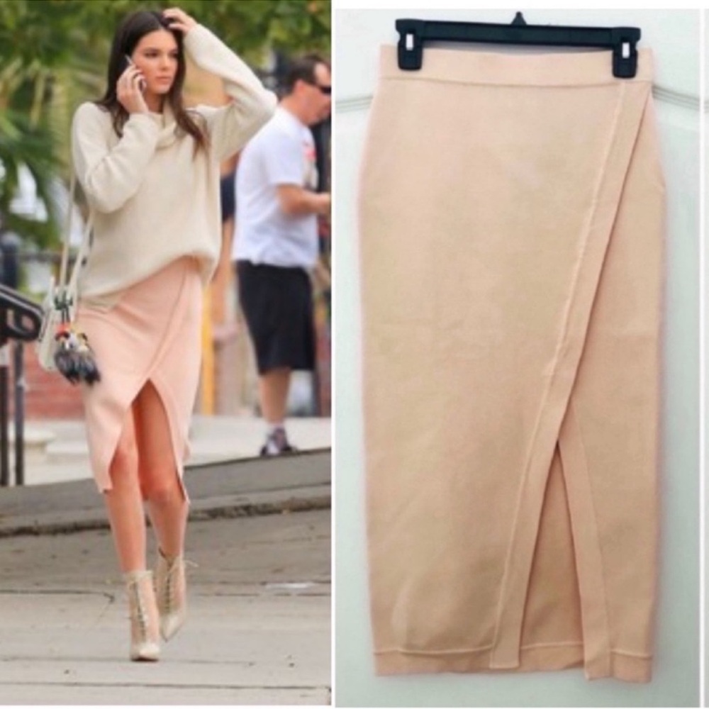 Torn By Ronny Kobo pink bandage midi skirt M